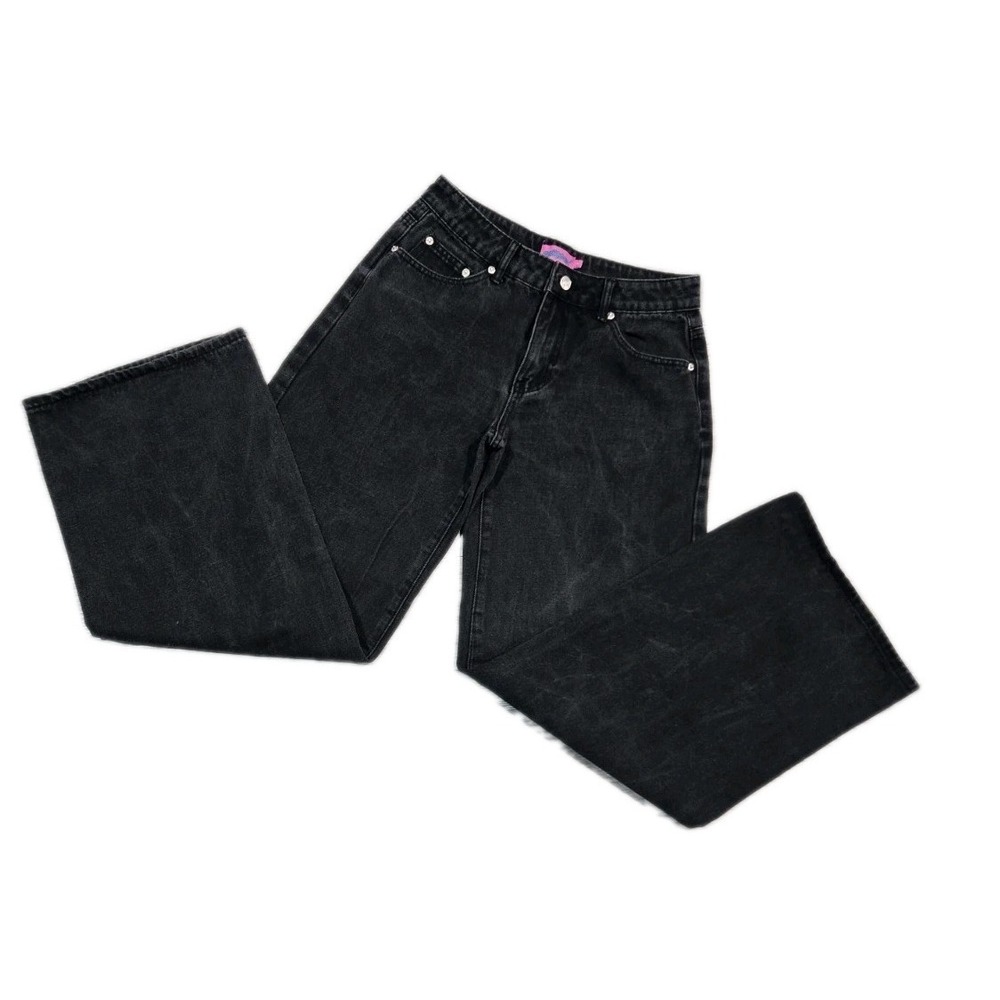 Edkited Wide-Leg Black Denim Women's Jeans 5-Pocket Button‎ Zip Small